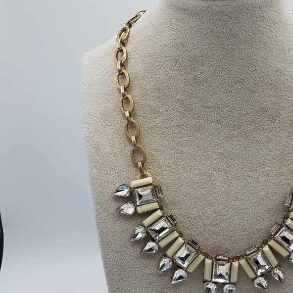 J Crew Clear Crystal White Stone Art Deco Necklace - Picture 12 of 12